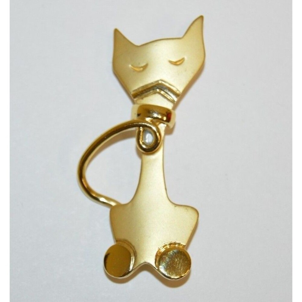 Vintage Cat Shaped Mid Century Modern Brooch Pin OAJC Costume Jewelry Rare